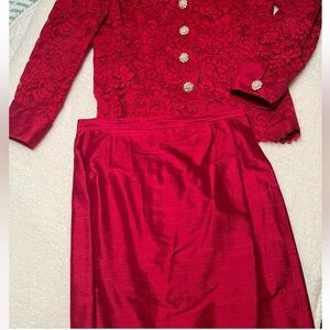 Rickie Freeman for Teri Jon 2pc Red Lace Jacket with matching skirt.